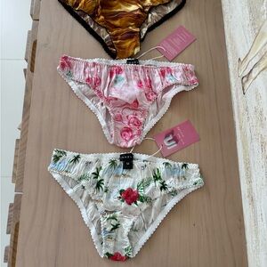 100% Mulberry Silk Floral Print Women's Panties - White and Pink